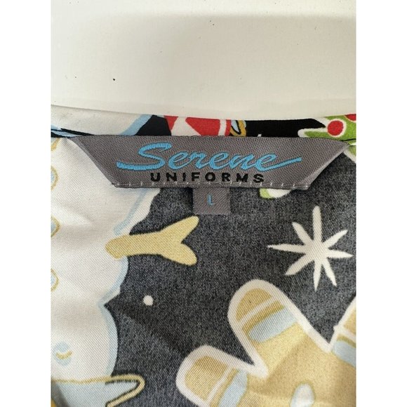 Serene Uniforms Scrub Top Large Multicolor Christmas‎ Snowman Gingerbread Winter - Picture 4 of 4